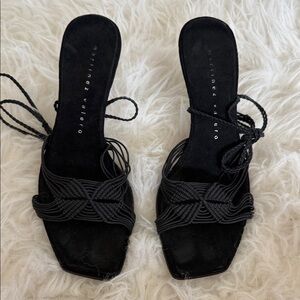 Martinez Valero Black Braided Strap Low Heel Sandals